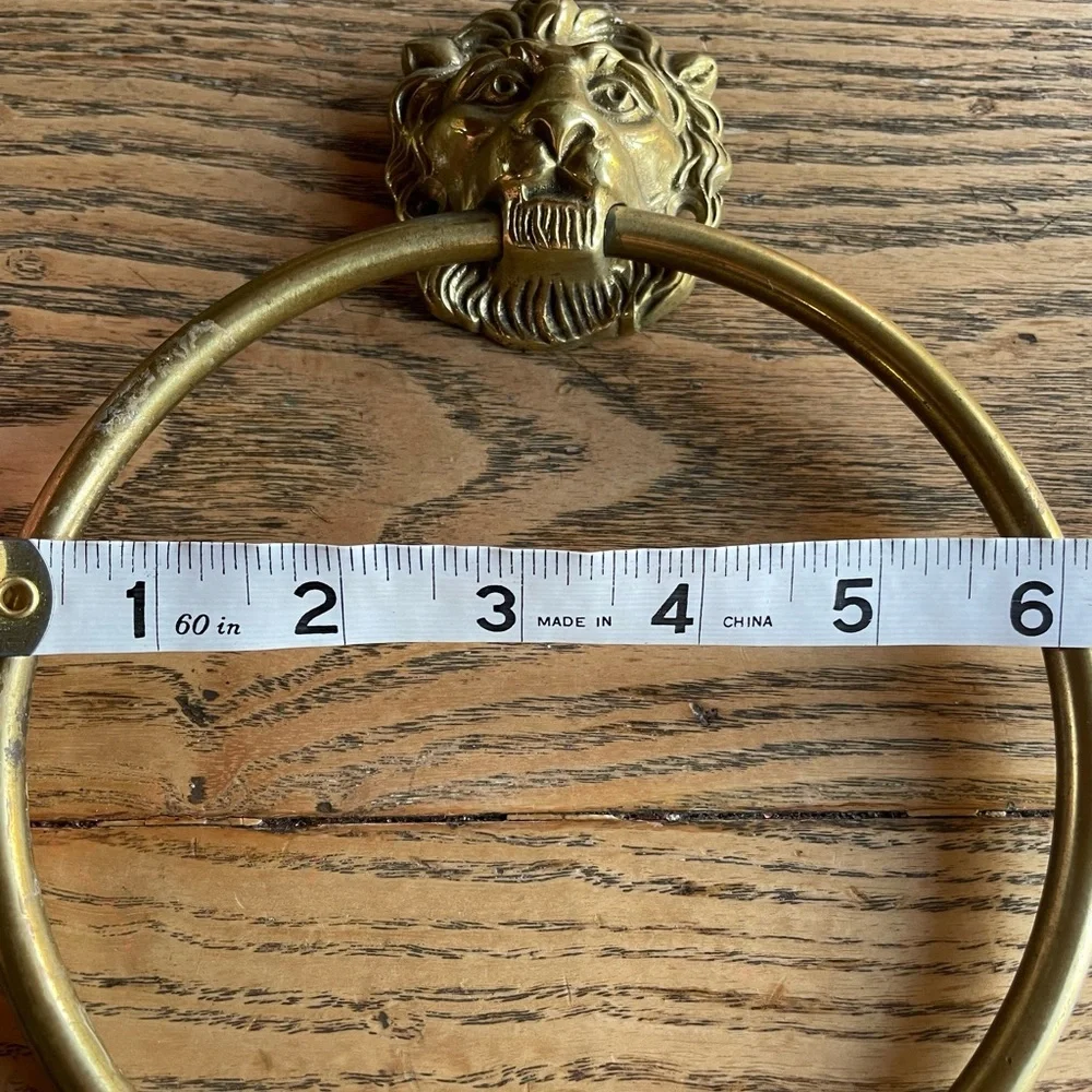 Rare Vintage Brass Lion Head Towel Holder 8.5”